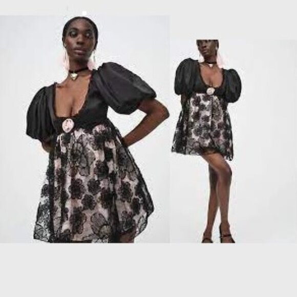 NWT FOR LOVE AND LEMONS FATIMA BLACK & PINK MINI DRESS SIZE S - Picture 3 of 10